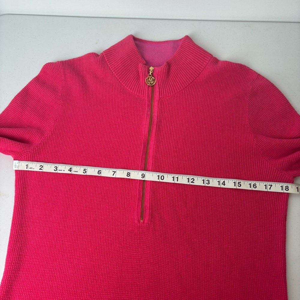 Lilly Pulitzer Bright Pink Half-Zip Waffle Knit Sweater - Picture 4 of 7